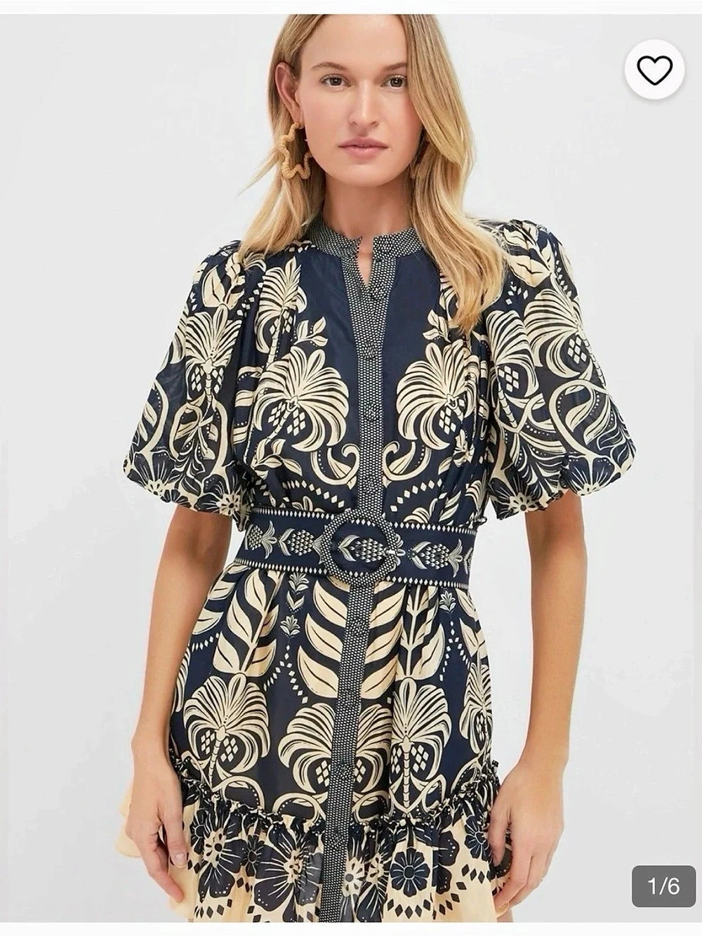 Farm Rio Floral Mini Dress in Blue & Cream Like New - Picture 2 of 9